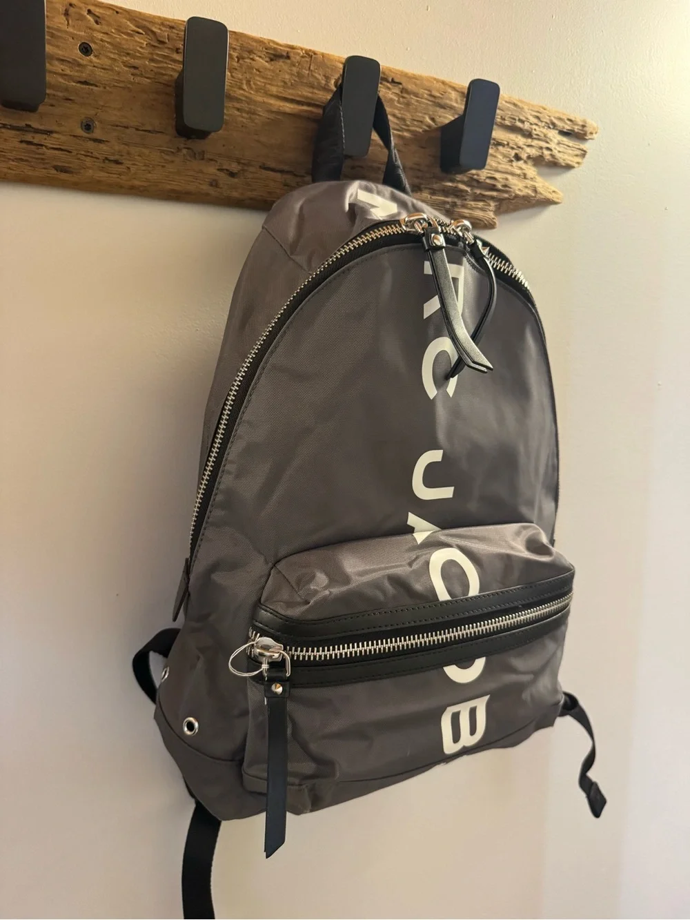 Marc Jacobs Suspiria Logo Print Backpack Gray Nylon with White Letters with card